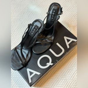 AQUA Womens Black Strappy Padded Ron Round Toe Stiletto Slingback Sandal 8